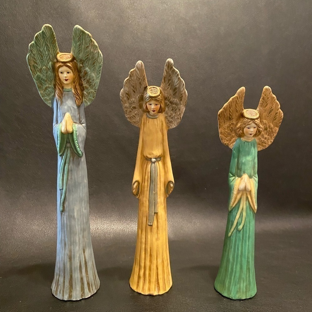 Hand painted Porcelain Angel Trio Table Decor.